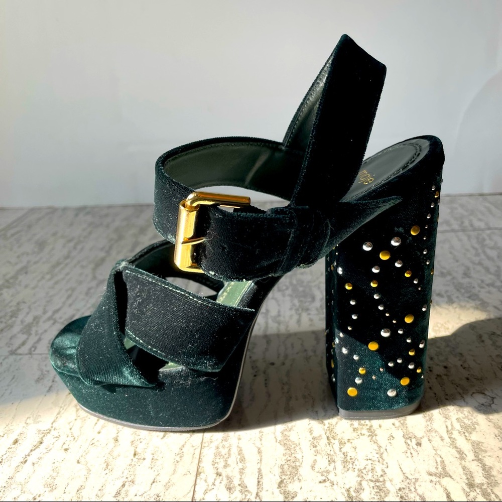 Maje Studded Green Velvet Platform Heels Size EU 39